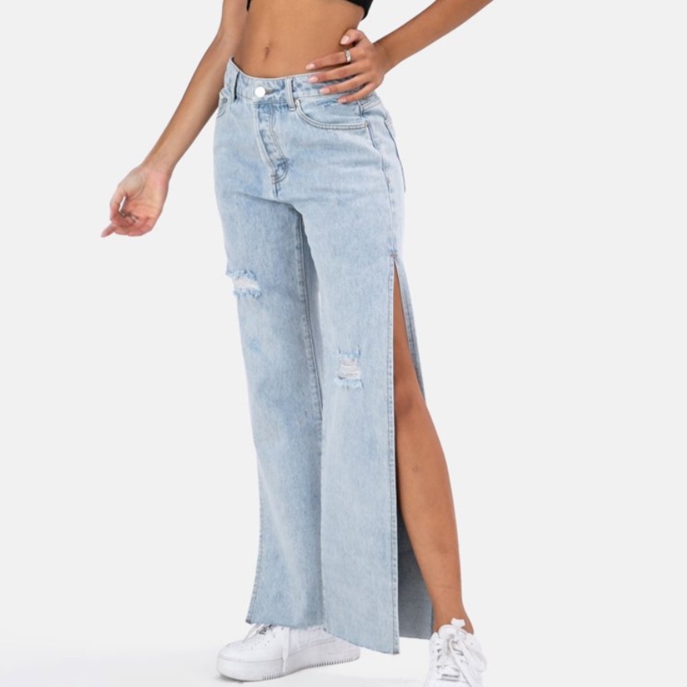 Adika Bernisse Side Slit Raw Hem Jeans M NWT